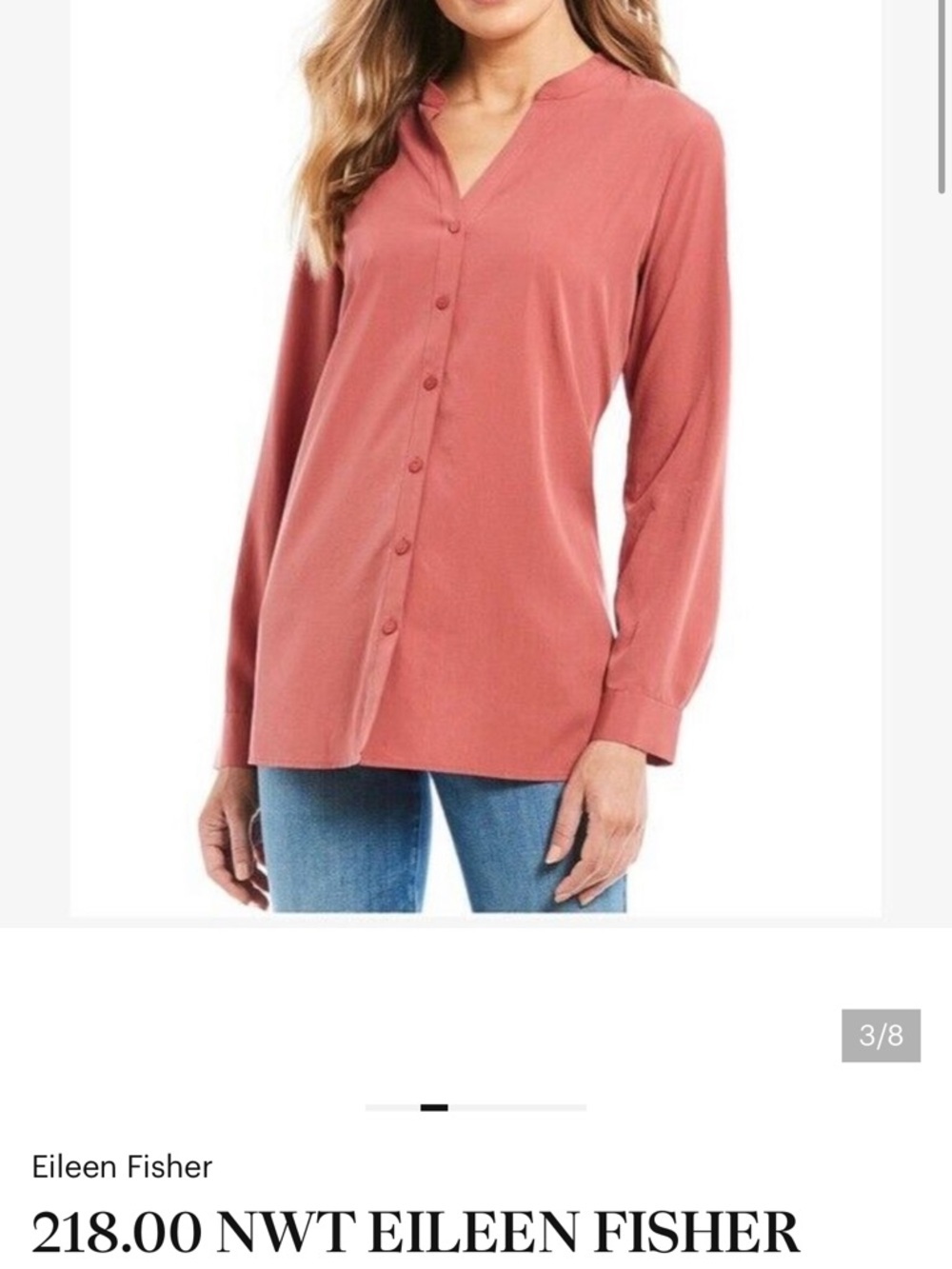 Eileen Fisher Coral Button-Front V-Neck Blouse